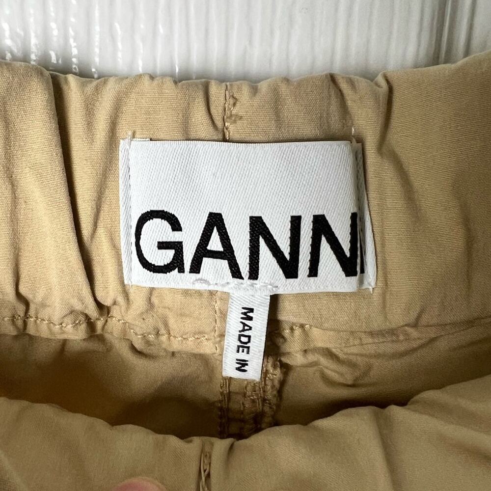 GANNI Womens Straight Leg Organic Cotton Cargo Beige Pull On Trousers L - Picture 10 of 12